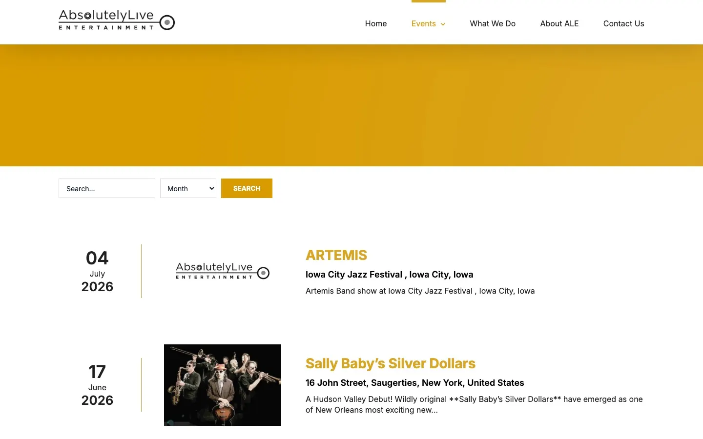 Absolutely Live Entertainment past events archive with a search box