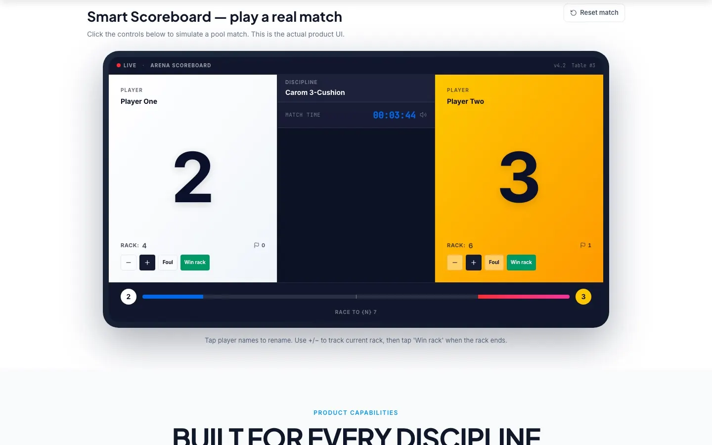 Smart scoreboard during a live match
