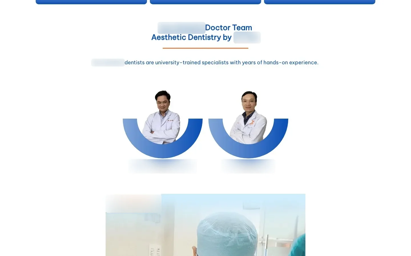 Dental clinic website doctor profiles, names blurred