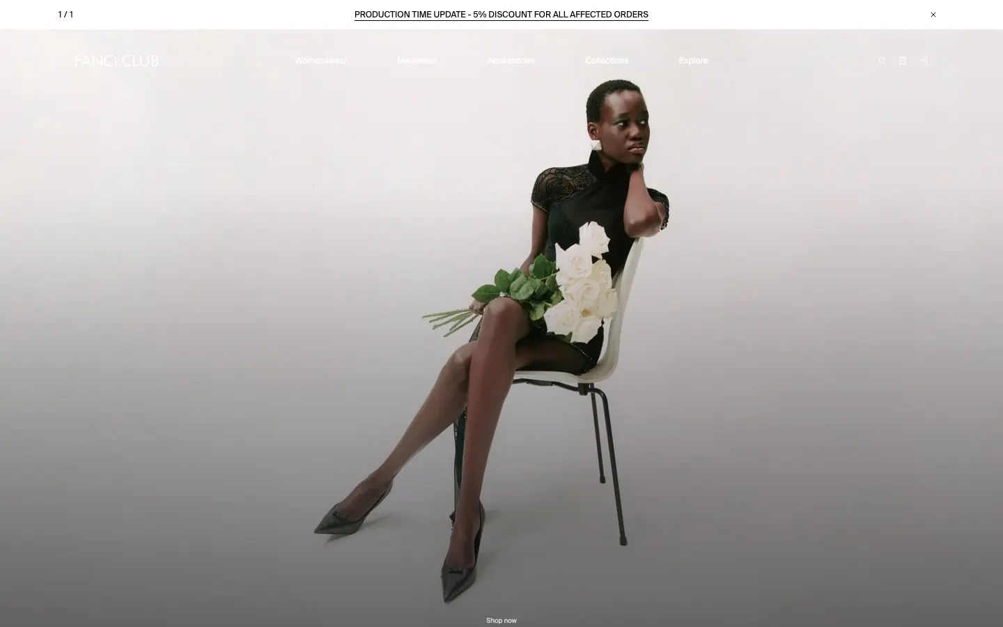 Fanci Club online store with a model in a black dress