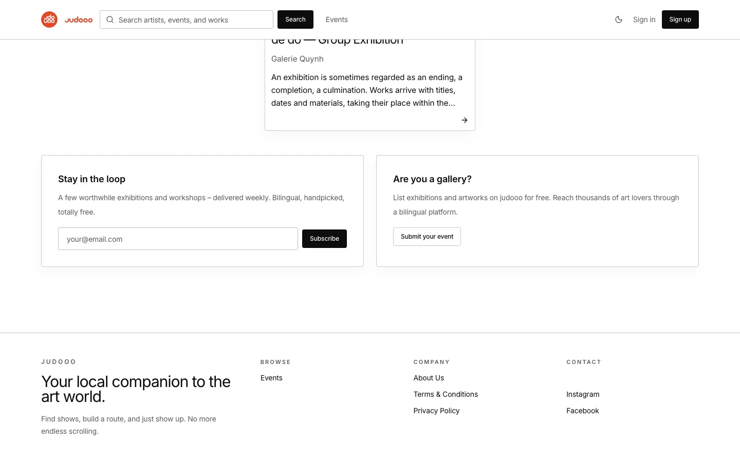 Newsletter and gallery sign-up